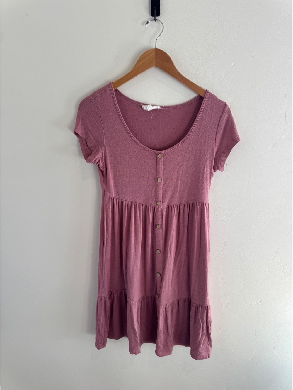Pink Rose Dusty Mauve Button Front Tiered Dress – Size Medium